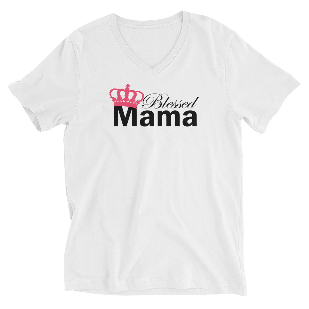 Blessed Mama - Short Sleeve V-Neck Jersey Tee with Tear Away Label