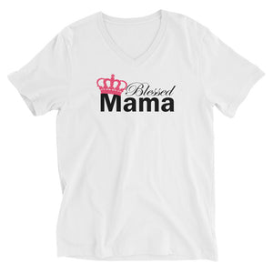 Blessed Mama - Short Sleeve V-Neck Jersey Tee with Tear Away Label