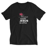 Mama Needs - Short Sleeve V-Neck Jersey Tee with Tear Away Label